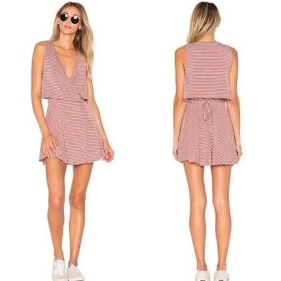 NWT Lovers + Friends Coco Red Striped Wrap Dress Draped Overlay - Picture 1 of 8
